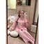 Bộ Đồ Ngủ Lụa Latin Tơ Tằm Dài Tay Cổ Ren, Pijama Nữ Mặc Nhà Thoải Mái Thoáng Mát DD02