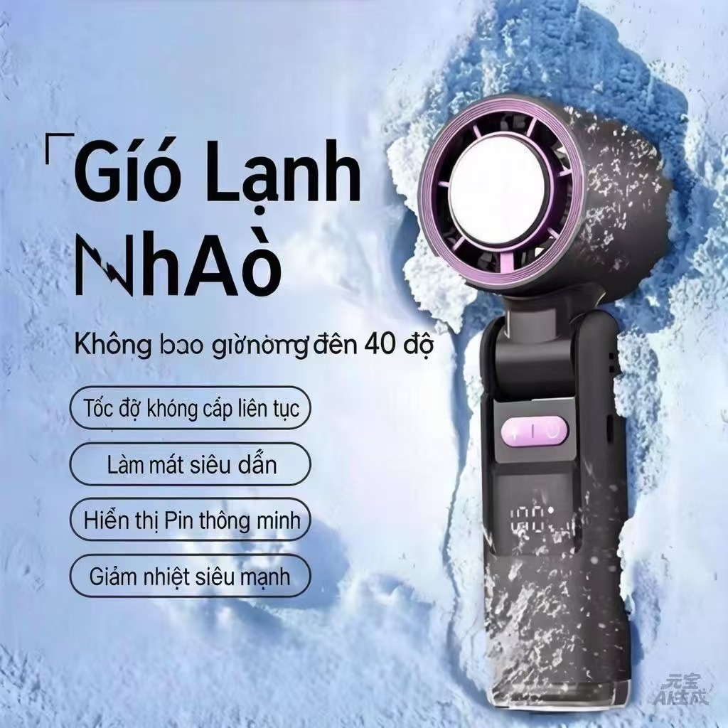 K801 Quạt Cầm Tay Cao Cấp K801 Có Sò Lạnh  1-199 Cấp  Gió Mạnh, Gấp Gọn Tiện Lợi Tặng Kèm Dây Đeo  Pin1200mah/1800mah