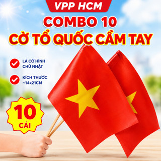 [Combo 10 cây] Cờ cầm tay - Cờ tổ quốc cầm tay - Cờ vẫy cầm tay khai giảng, cờ đỏ sao vàng in 2 mặt