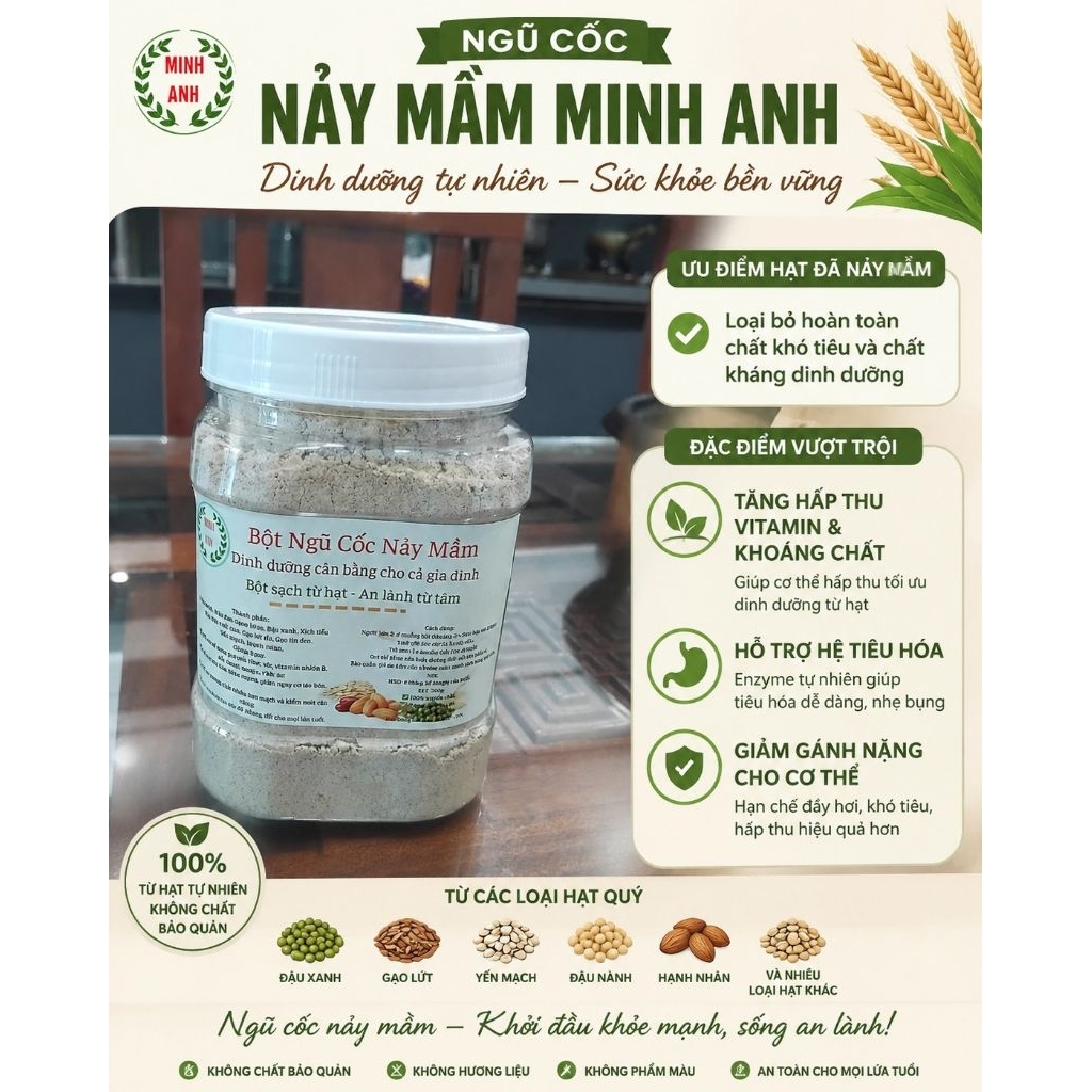 Ngũ cốc dinh dưỡng hộp 500g- Ngũ cốc nảy mầm Minh Anh
