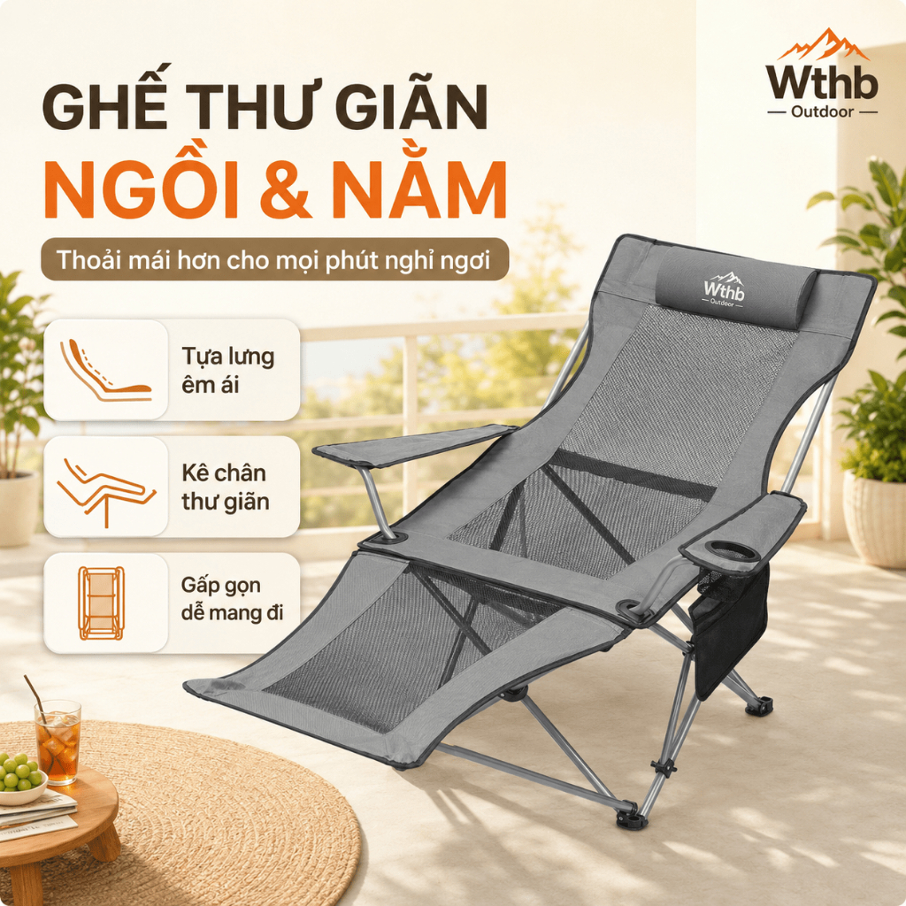 Ghế Xếp Thư Giãn Gấp Gọn Lưới Thoáng Khí, Ghế Bố Nằm Ngủ Trưa Ngoài Trời Cắm Trại Chịu Lực 200kg