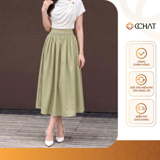 Chân Váy 𝐂𝐂𝐇𝐀𝐓 Dáng Xòe Midi Avi Cạp Bèo Nhún Chất Liệu Tuytsi Cao Cấp 16CDS2051XT