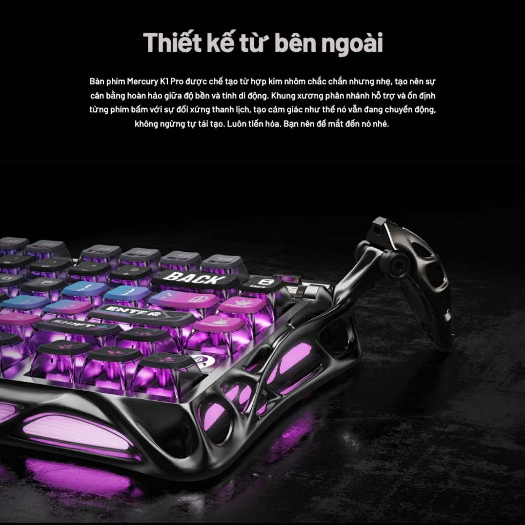 Bàn phím cơ GravaStar Mercury K1 Pro Cyberpunk RGB Mechanical Keyboard Wireless Hot Swap Gaming