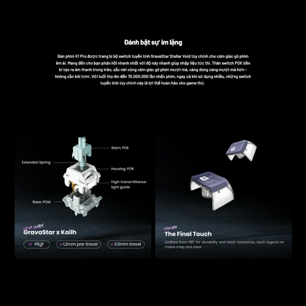 Bàn phím cơ GravaStar Mercury K1 Pro Cyberpunk RGB Mechanical Keyboard Wireless Hot Swap Gaming