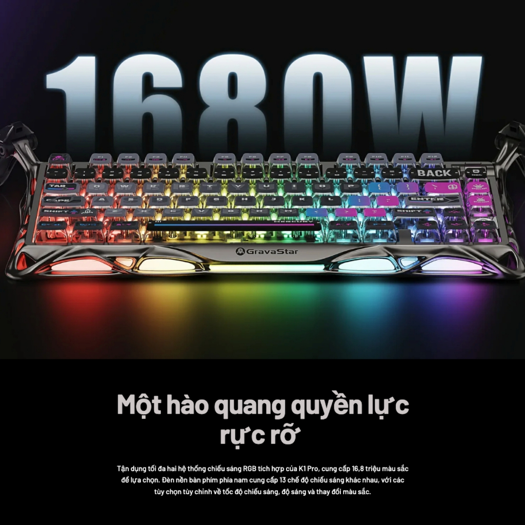 Bàn phím cơ GravaStar Mercury K1 Pro Cyberpunk RGB Mechanical Keyboard Wireless Hot Swap Gaming