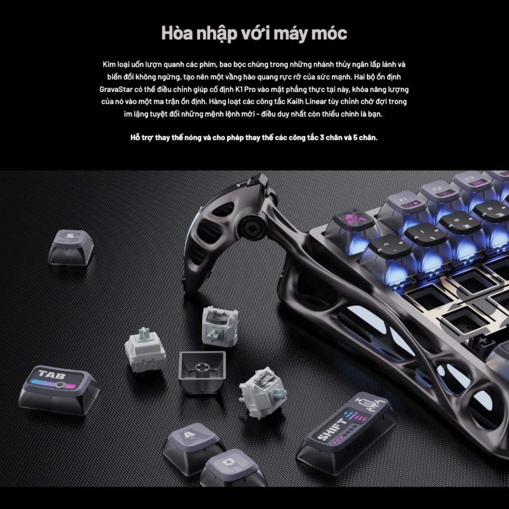 Bàn phím cơ GravaStar Mercury K1 Pro Cyberpunk RGB Mechanical Keyboard Wireless Hot Swap Gaming