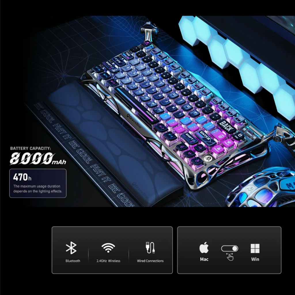 Bàn phím cơ GravaStar Mercury K1 Pro Cyberpunk RGB Wireless Mechanical Keyboard Hot Swap 75% | BigBuy360 - bigbuy360.vn