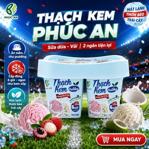 Thạch Kem Phúc An Vị Sữa Dừa & Vải 2 Ngăn – Ăn Mềm Như Pudding, Cấp Đông Thành Kem Xốp Mát Lạnh