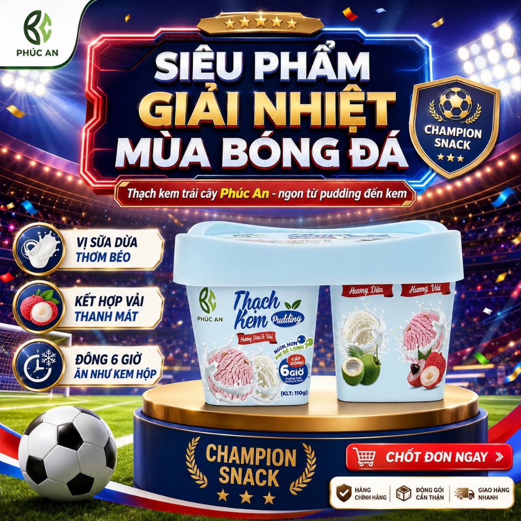 Thạch Kem Phúc An Vị Sữa Dừa & Vải 2 Ngăn – Ăn Mềm Như Pudding, Cấp Đông Thành Kem Xốp Mát Lạnh