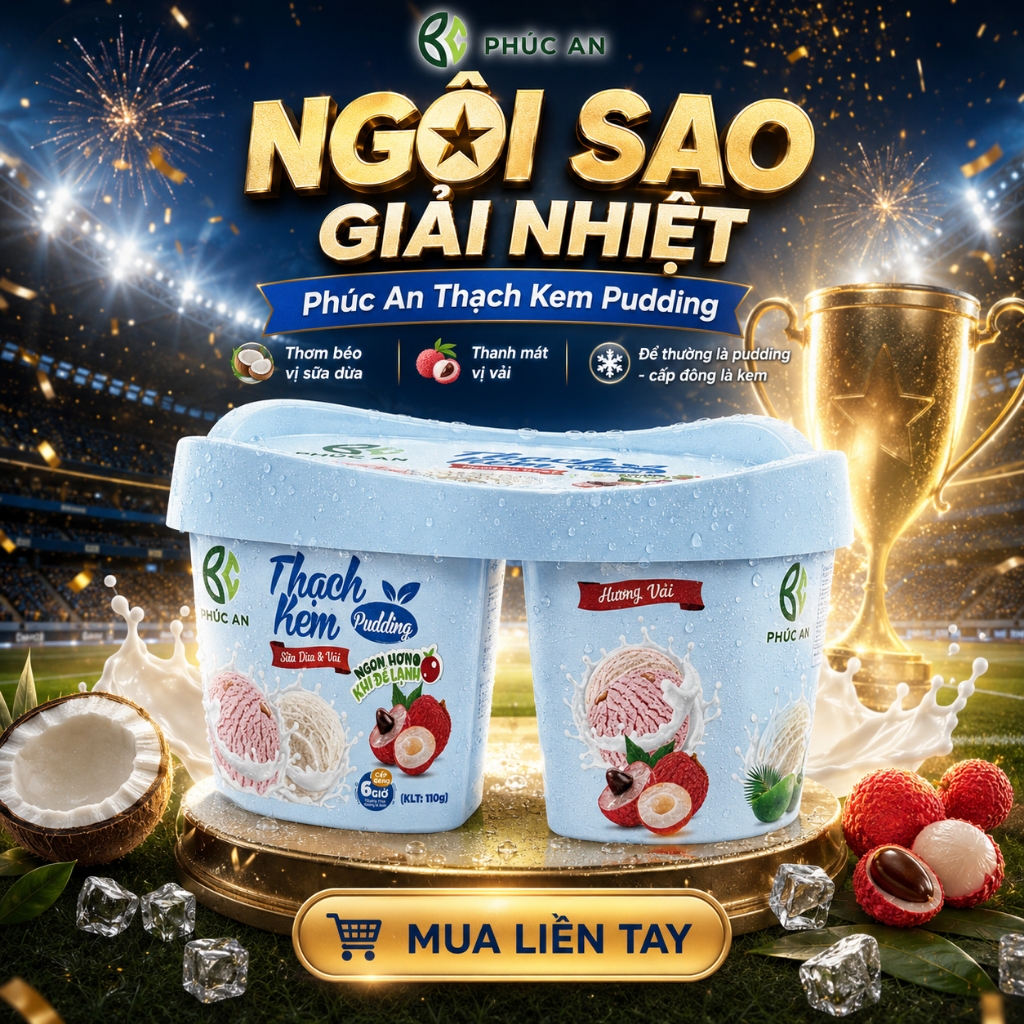 Thạch Kem Phúc An Vị Sữa Dừa & Vải 2 Ngăn – Ăn Mềm Như Pudding, Cấp Đông Thành Kem Xốp Mát Lạnh