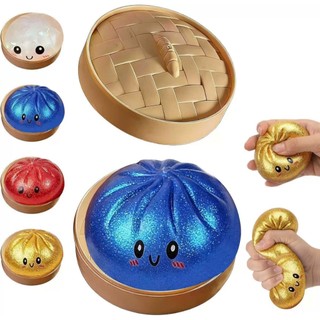 Đồ Chơi Squishy Bánh Bao Kim Tuyến Trân Châu Phát Sáng, Mochi Bánh Bao Bóp Mềm Mịn Giảm Stress