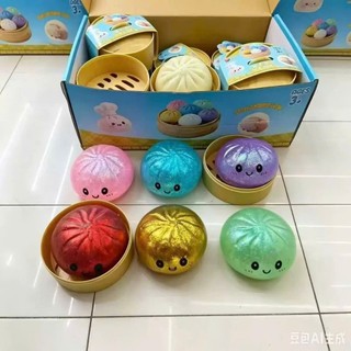 Đồ Chơi Squishy Bánh Bao Kim Tuyến Trân Châu Phát Sáng, Mochi Bánh Bao Bóp Mềm Mịn Giảm Stress