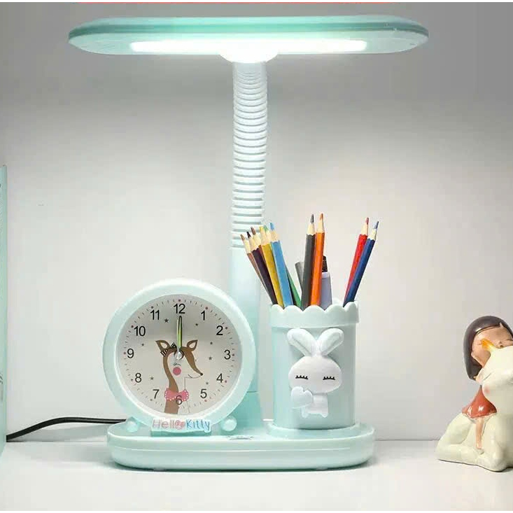 Đèn học để bàn, đèn bàn học cho bé kèm đồng hồ 3 màu ánh sáng chống chói