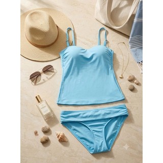 Bikini 2 mảnh, áo tankini kín đáo màu xanh ngọc trẻ trung che khuyết điểm tốt hàng xuất dư LA BLANCA