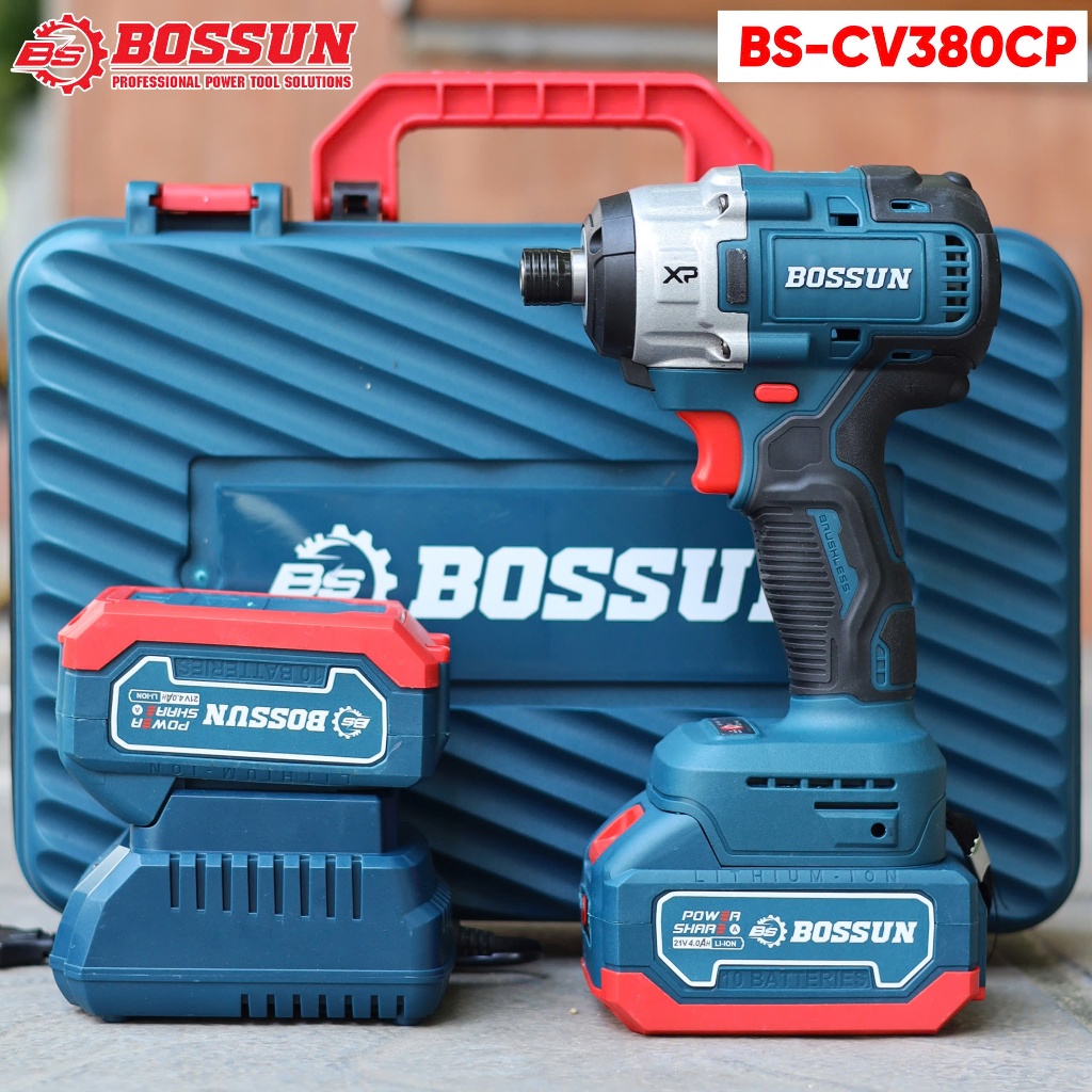 [MUA 1 ĐƯỢC 2] Máy chuyên vít Bossun BS-CV380CP Lực siết 380N.m - Đầu gài lục giác 1/4 Không chổi than Có LED 2 Tốc độ