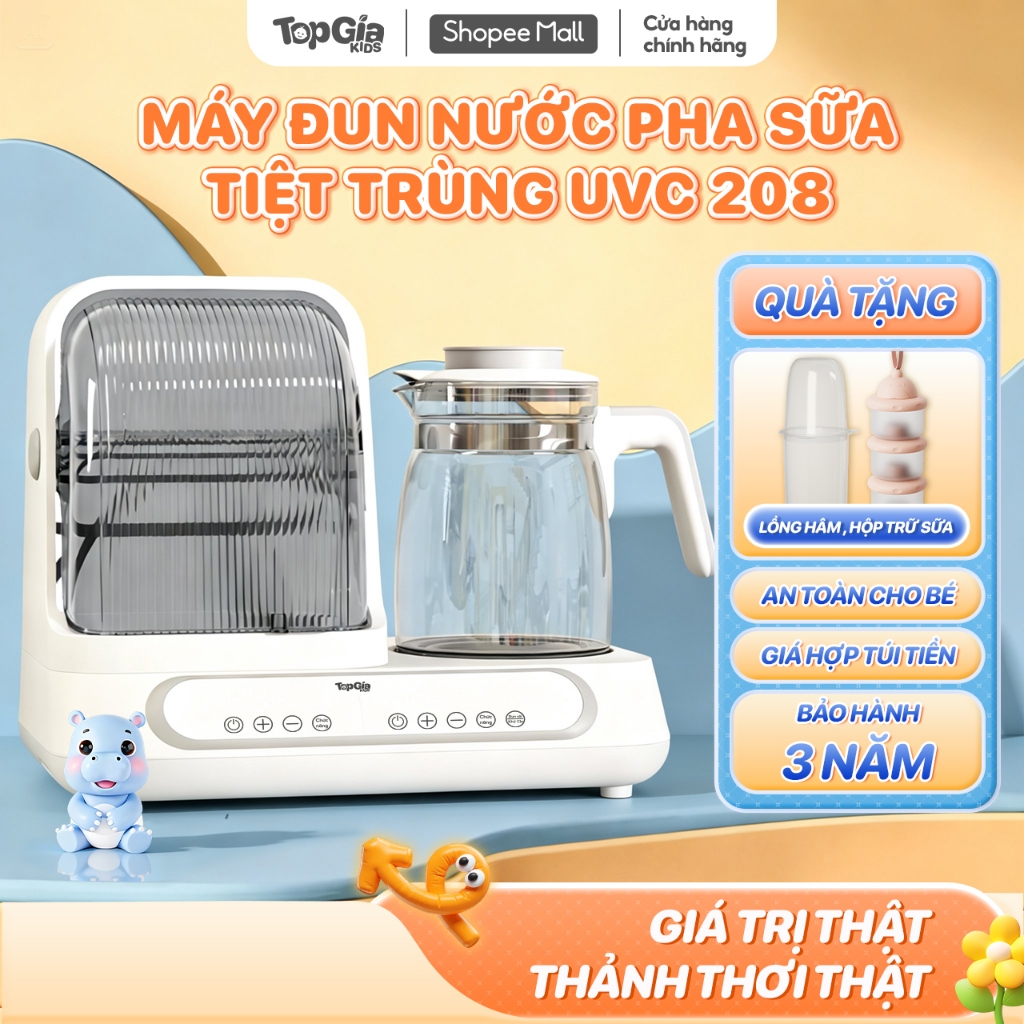 [Ưu đãi độc quyền] Máy đun hâm pha sữa và sấy khô tiệt trùng UVC cao cấp TopGiaKids đa chức năng BH 3 năm