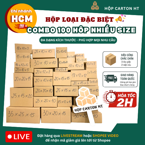 [HOẢ TỐC] Combo 100 hộp carton đóng hàng nhiều size, kích thước khác nhau giá rẻ - HT HCM
