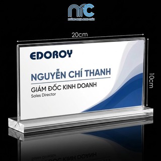 (Xuất hoá đơn VAT) Biển chức danh mica, Bảng chức danh mica QĐ, Biển chức danh để bàn - Mica trong đế dày 8mm