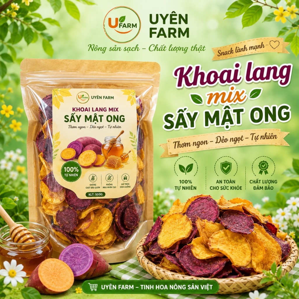 Mix Khoai Lang Vàng,Khoai Lang Tím Sấy Mật Ong_Giòn Rụm_Ngọt Bùi Tự Nhiên Chuẩn Đà Lạt (Đặc Sản Đà Lạt)
