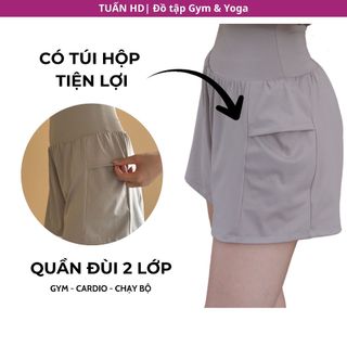 Quần đùi 2 lớp tập gym, yoga, thể thao, mặc hàng ngày model: 99079.1.dv Tuấn HD gen bụng cạp cao