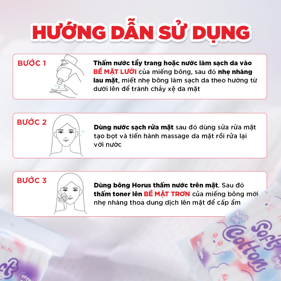 Bông Tẩy Trang Horus Rectangular Soft Cotton Pad 200 Miếng