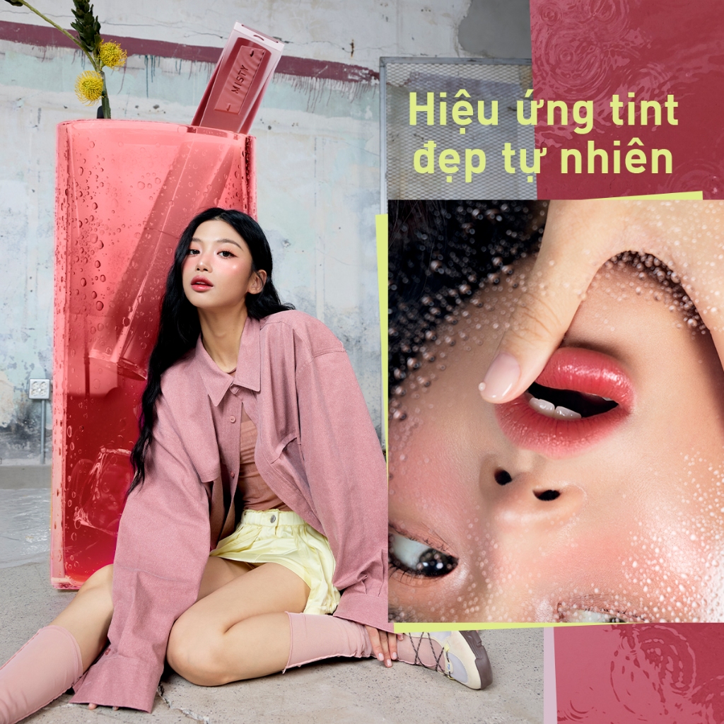 Son Tint Hiệu Ứng Pha Lê 3CE Misty Lip Bare Mỏng Nhẹ Trong Veo, Bền Màu, Mịn Mượt, Không Bết Dính