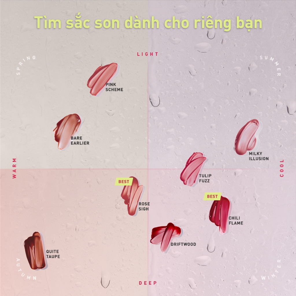 Son Tint Hiệu Ứng Pha Lê 3CE Misty Lip Bare Mỏng Nhẹ Trong Veo, Bền Màu, Mịn Mượt, Không Bết Dính
