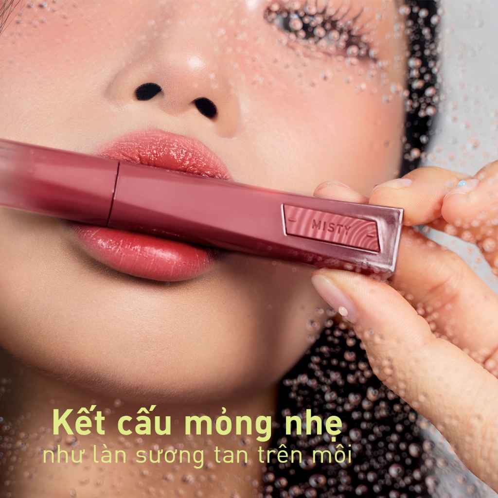Son Tint Hiệu Ứng Pha Lê 3CE Misty Lip Bare Mỏng Nhẹ Trong Veo, Bền Màu, Mịn Mượt, Không Bết Dính