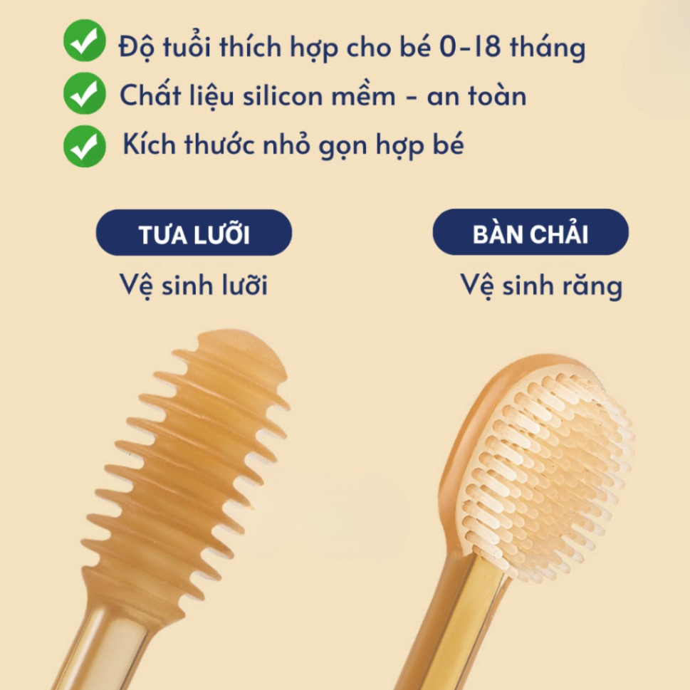 Set Rơ Lưỡi Và Bàn Chải Đánh Răng Silicon Cho Bé 0-18 Tháng Mềm Mại An Toàn Cao Cấp DouDou A23