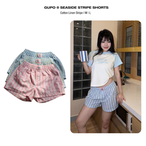 Quần Short Kẻ Sọc 𝙂𝙐𝙋𝙊 𝙎𝙚𝙖𝙨𝙞𝙙𝙚 𝙎𝙩𝙧𝙞𝙥𝙚 𝙎𝙝𝙤𝙧𝙩𝙨 Form Relaxed Cạp Chun Thoải Mái Local Brand - QSK01