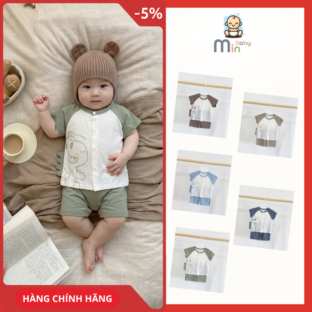 Bộ Sơ Sinh Khủng Long Anminaza Vải Petit An Toàn Thấm Hút Mồ Hôi - Hàng Chính Hãng AMI0639
