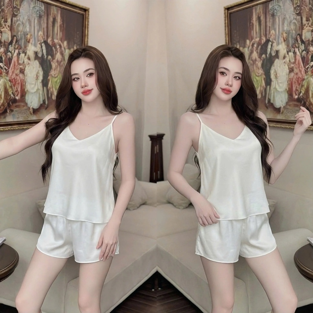 Đồ Lụa 2 Dây Satin Cao Cấp AZ CLOTHING Set Bộ Mặc Nhà Nữ Hai Dây Quyến Rũ Vải Lụa Mềm Mịn Co Giãn Nhẹ Tôn Dáng