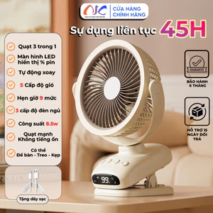 【 TỰ ĐỘNG XOAY 】Quạt Tích Điện, Quạt Kẹp 5 Chế Độ Gió, Có Đèn Ngủ, Hẹn Giờ, Không Gây Tiếng Ồn NKC52