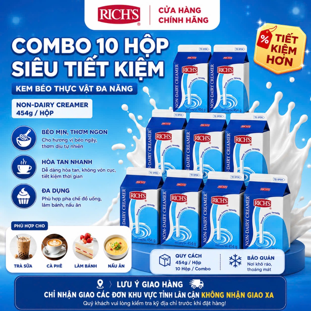 Combo 10 Kem Béo thực vật Rich’s lùn -  Non Dairy Creamer - 454G/h (HOẢ TỐC HCM)