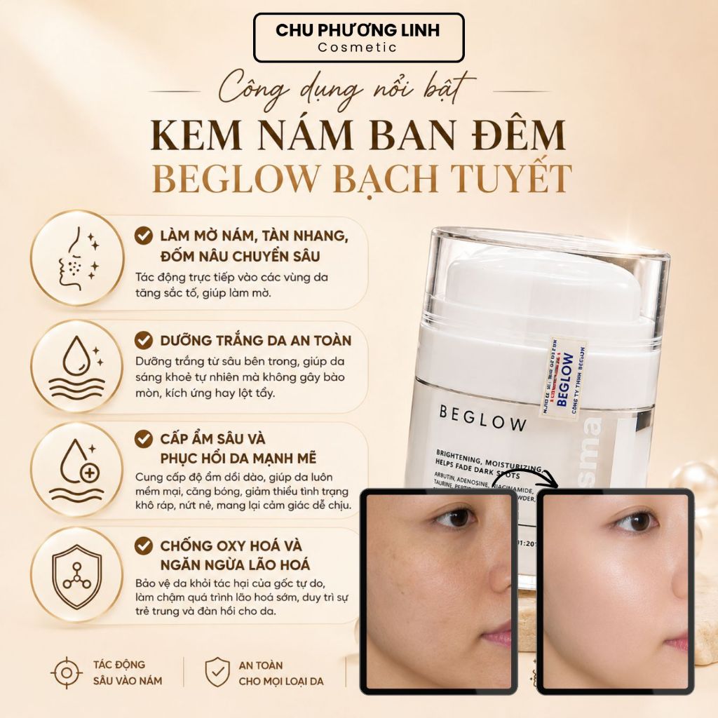 [Hũ 50g] Kem Nám Ban Đêm Beglow Bạch Tuyết MP0824 - Mờ Nám, Dưỡng Trắng Chuyên Sâu, Cấp Ẩm Da Hiệu Quả MP0824