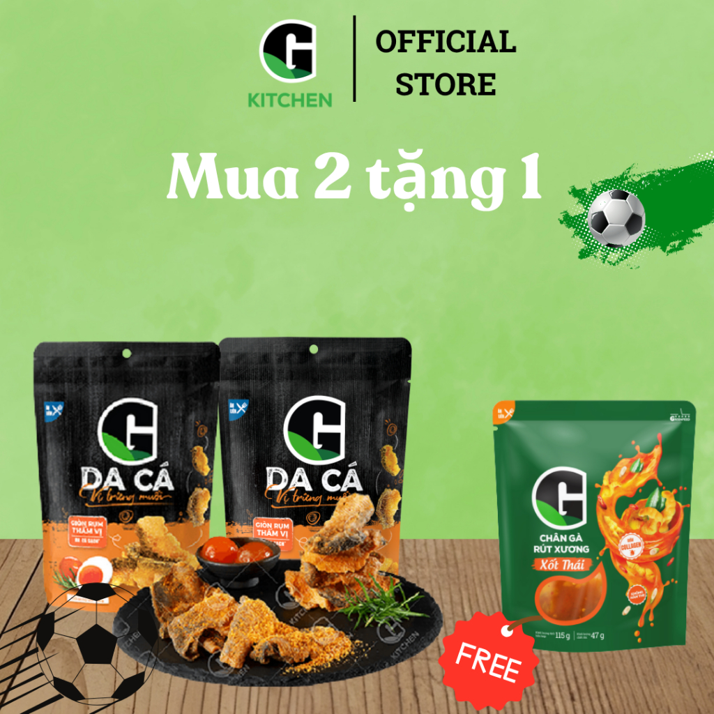 [Bóng lăn deal sốc] Combo 2 gói da cá trứng muối 50g Tặng 1 Túi chân gà rút xương xốt thái 115g G Kitchen