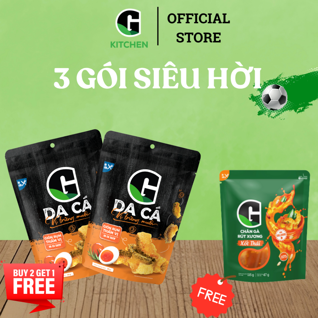 [Bóng lăn deal sốc] Combo 2 gói da cá trứng muối 50g Tặng 1 Túi chân gà rút xương xốt thái 115g G Kitchen