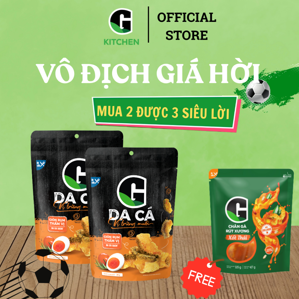 [Bóng lăn deal sốc] Combo 2 gói da cá trứng muối 50g Tặng 1 Túi chân gà rút xương xốt thái 115g G Kitchen
