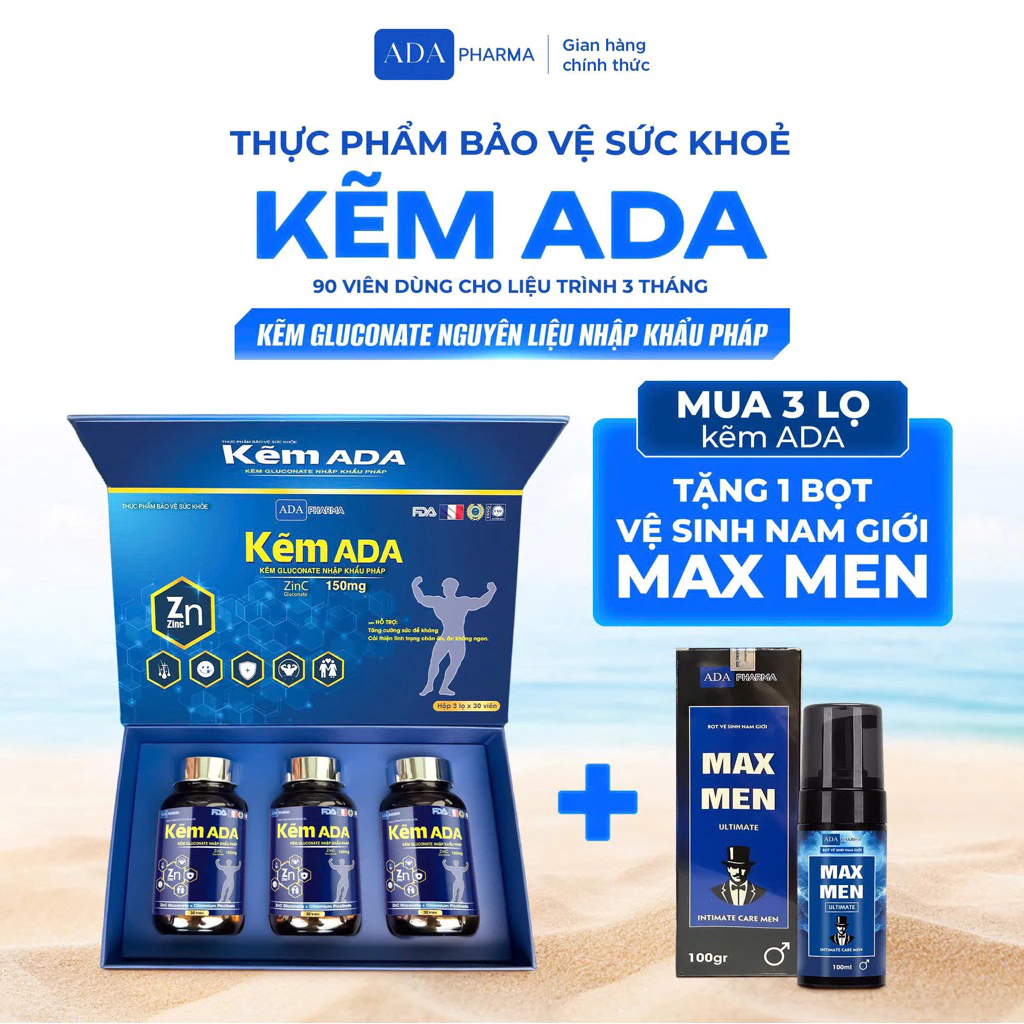 Sản phẩm Kẽm ADA 150mg Kẽm Gluconate – Nguyên Liệu Nhập Khẩu Pháp, Tăng Đề Kháng Vượt Trội (+Quà Tặng Hấp Dẫn)