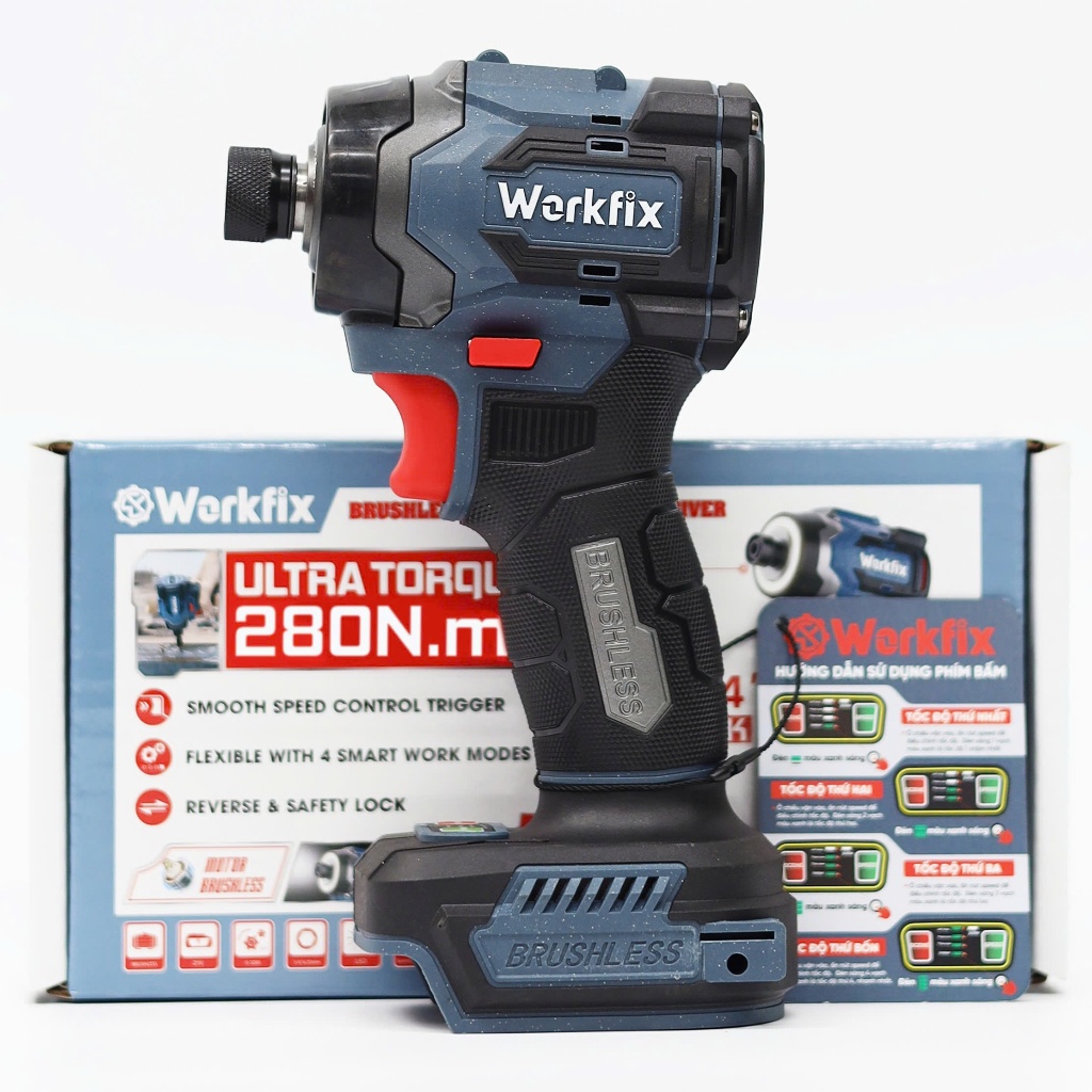 Máy chuyên vít pin Workfix WF-SD280CP - Máy bắt vít Không chổi than lực siết 280Nm 2 PIN Chân pin phổ thông