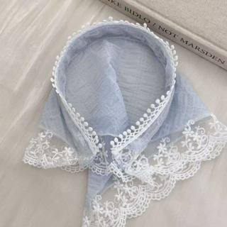 Khăn Turban Trùm Đầu Phối Ren Trắng Vintage - Khăn Bandana Nữ Đi Biển, Khăn Quàng Cổ Tam Giác, Phụ Kiện Du Lịch K308