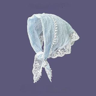 Khăn Turban Trùm Đầu Phối Ren Trắng Vintage - Khăn Bandana Nữ Đi Biển, Khăn Quàng Cổ Tam Giác, Phụ Kiện Du Lịch K308