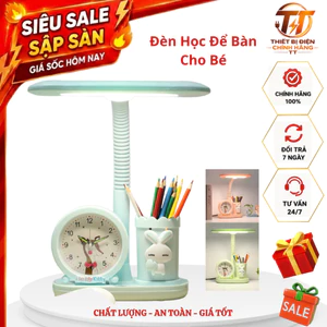 Đèn học để bàn, đèn bàn học cho bé kèm đồng hồ 3 màu ánh sáng chống chói