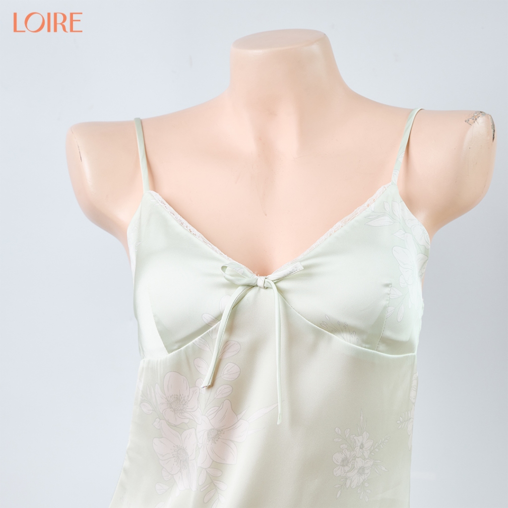 Bộ Ngủ 2 Dây Loirechic FDMN260393 Chất Lụa Mềm Mịn Nơ Đính Điểm