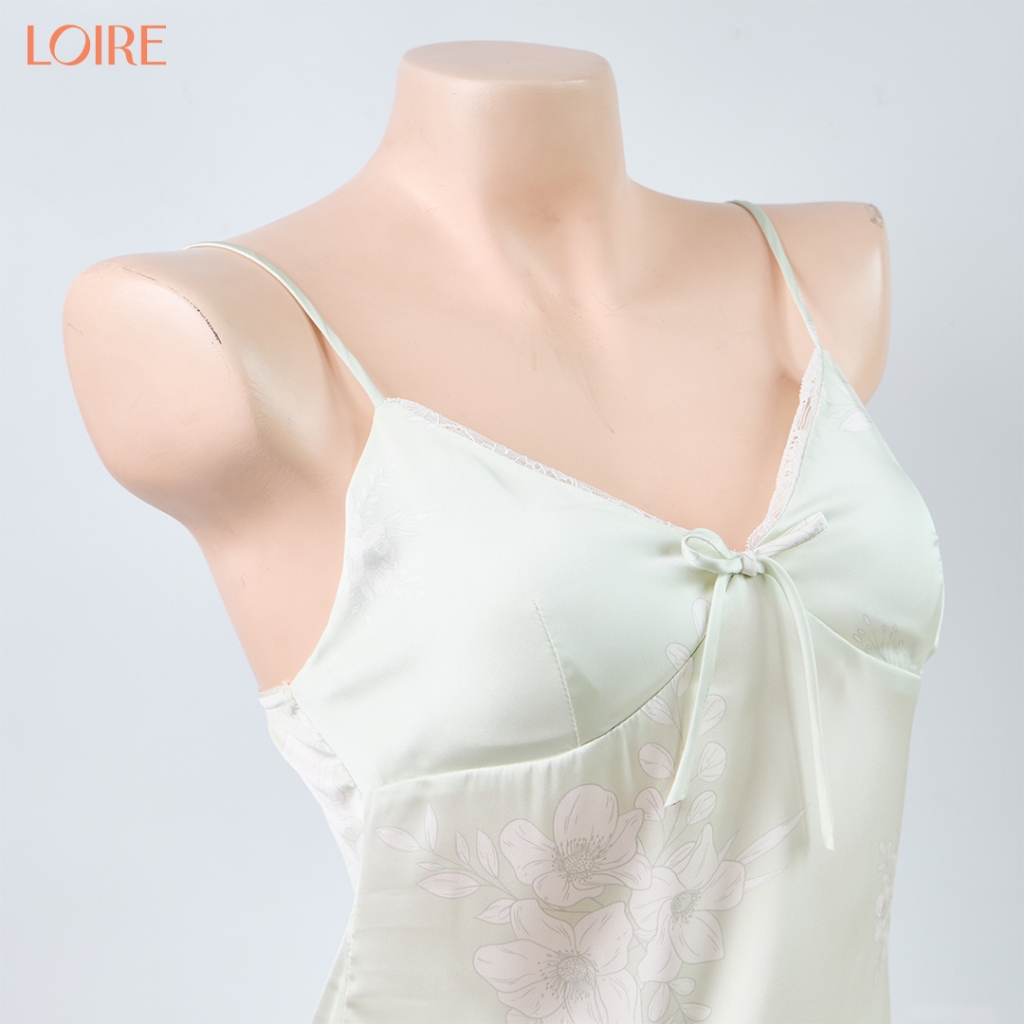 Bộ Ngủ 2 Dây Loirechic FDMN260393 Chất Lụa Mềm Mịn Nơ Đính Điểm