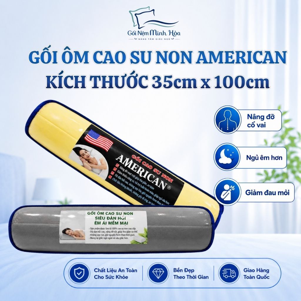 Gối Ôm Cao Su Non American Memory Foam – Gối Thoáng Khí, Thoải Mái Khi Dùng, Êm Mịn, Kháng Khuẩn Kích Thước 35cm x 100cm