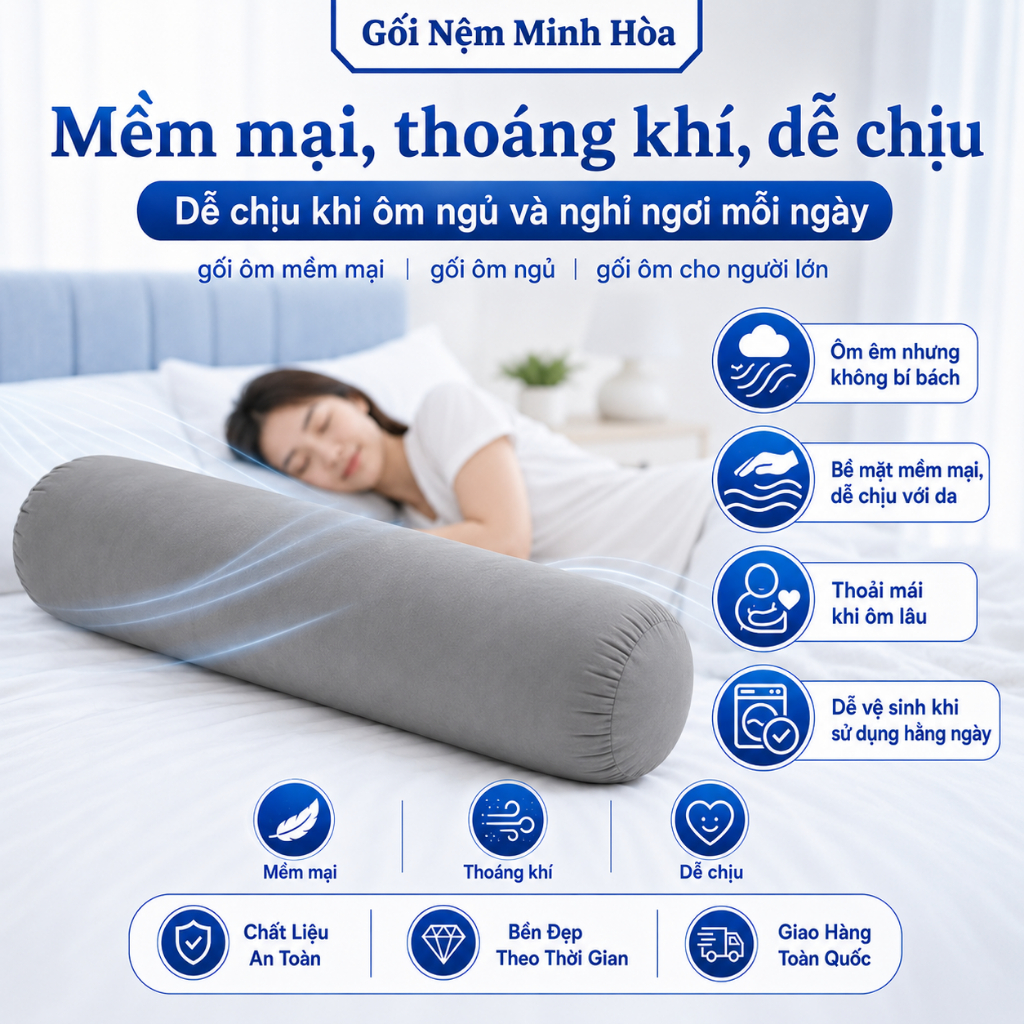 Gối Ôm Cao Su Non American Memory Foam – Gối Thoáng Khí, Thoải Mái Khi Dùng, Êm Mịn, Kháng Khuẩn Kích Thước 35cm x 100cm