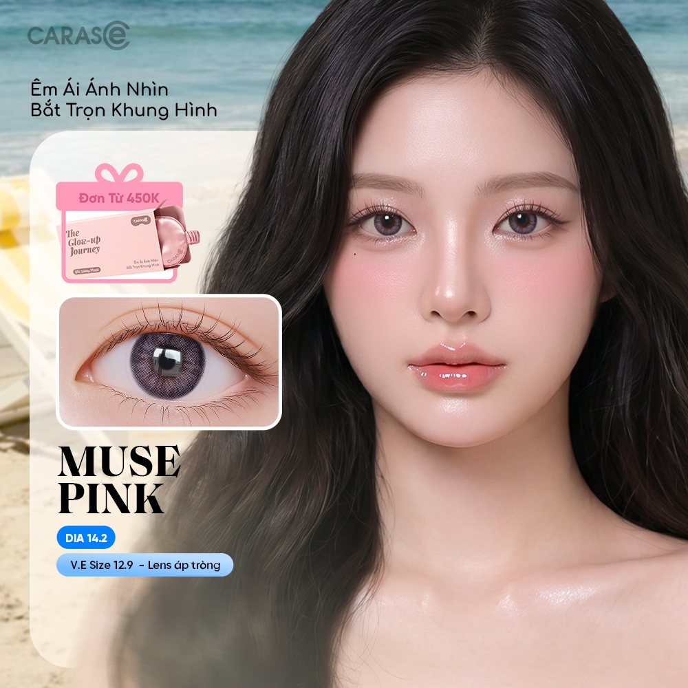 [1 chiếc] Kính áp tròng khoá ẩm 8H 3 Tháng CARASE, Lens cận màu hồng lạnh MUSE PINK (1 chiếc)