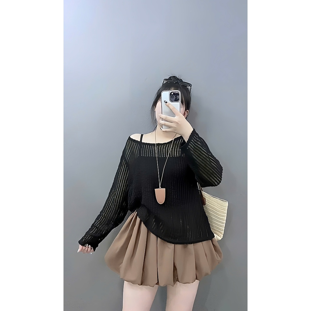 Set Bigsize Nữ 3 Món Áo Lưới Tay Dài Áo 2 Dây Chân Váy Ngắn Bí Che Bụng Che Đùi A317+G118+CV413