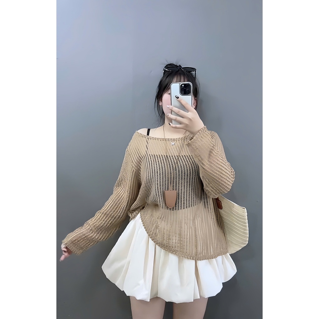 Set Bigsize Nữ 3 Món Áo Lưới Tay Dài Áo 2 Dây Chân Váy Ngắn Bí Che Bụng Che Đùi A317+G118+CV413
